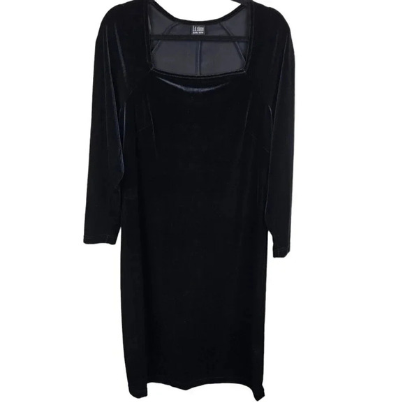 JD Stone Black Velvet Midi Dress Long Sleeve Size Medium Square Neckline - Picture 1 of 8